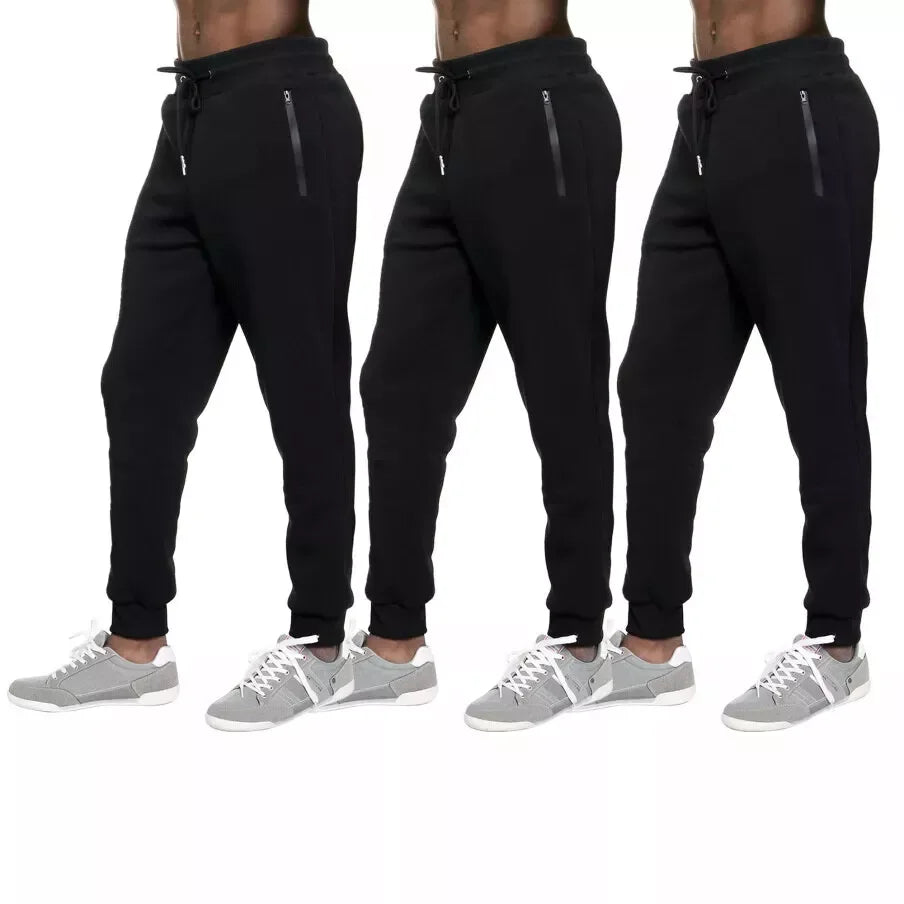 3 PACK: Men's Fleece Lined Slim Fit Jogger Sweatpants, Zipper Pockets, S-3XL