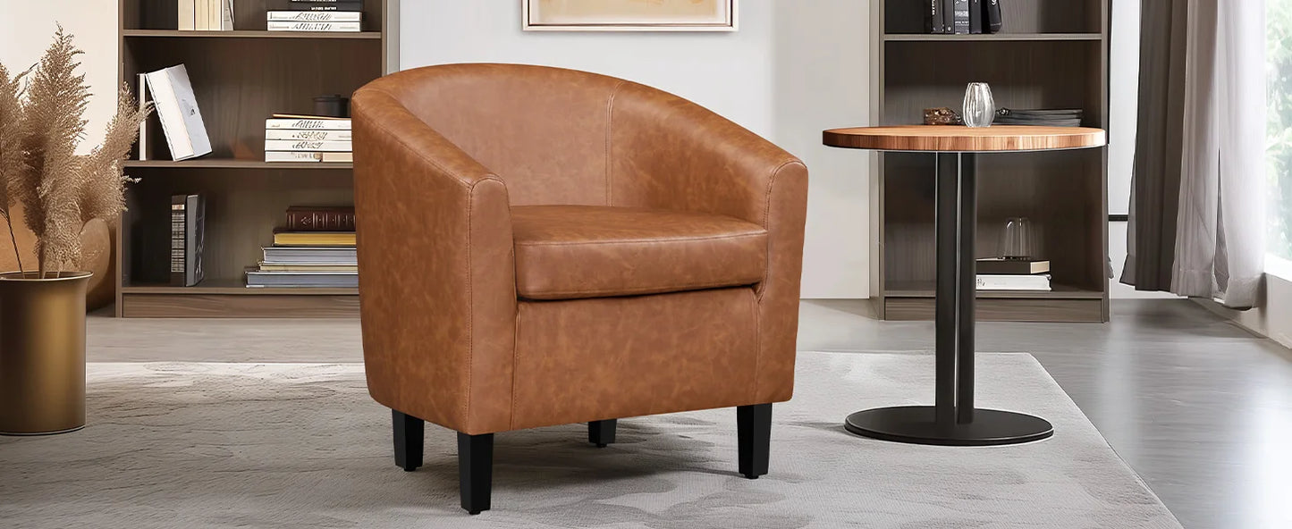 Set of 2, Faux Leather Barrel Chairs