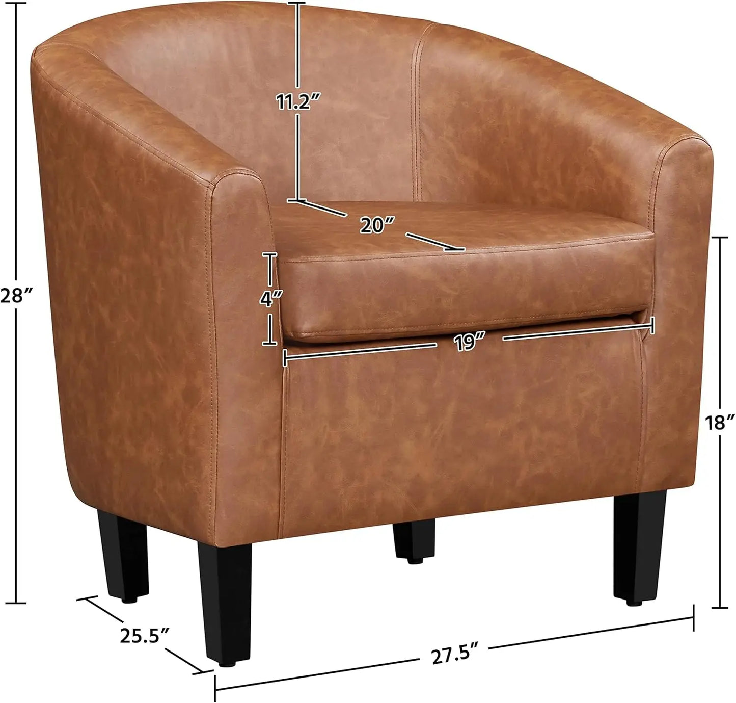 Set of 2, Faux Leather Barrel Chairs