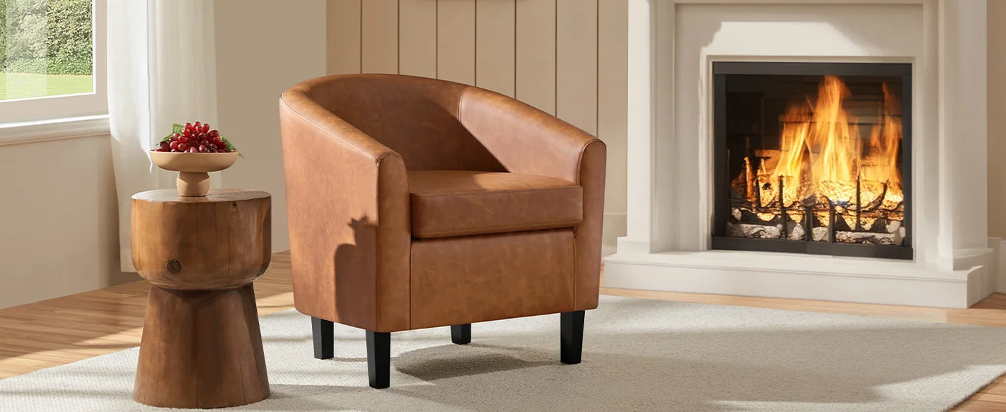 Set of 2, Faux Leather Barrel Chairs