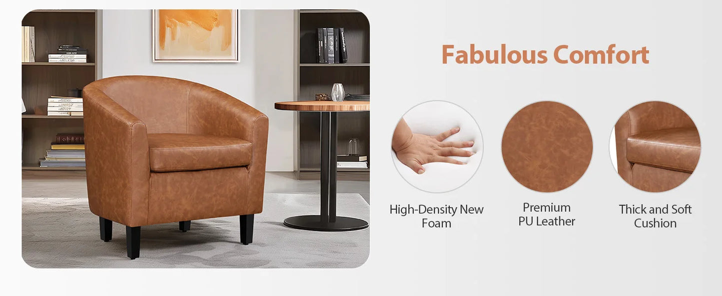 Set of 2, Faux Leather Barrel Chairs