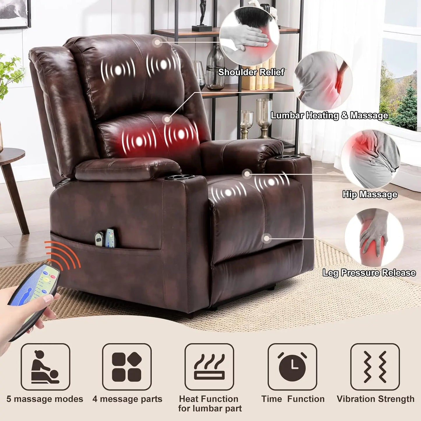 Power Lift Recliner with Heat and Massage, and Cup Holder