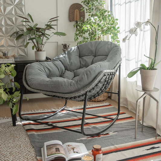 Wicker Egg Rocking Chair, Comfy Oversized, Grey
