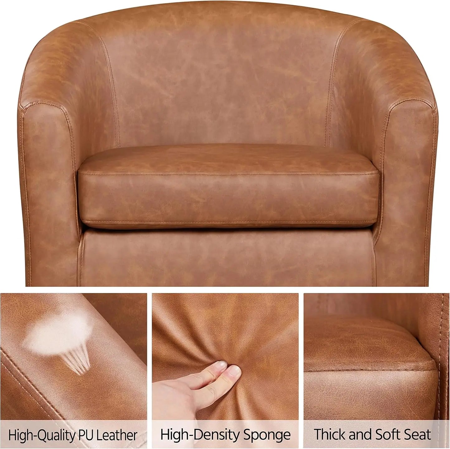 Set of 2, Faux Leather Barrel Chairs