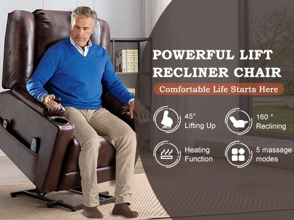 Power Lift Recliner with Heat and Massage, and Cup Holder