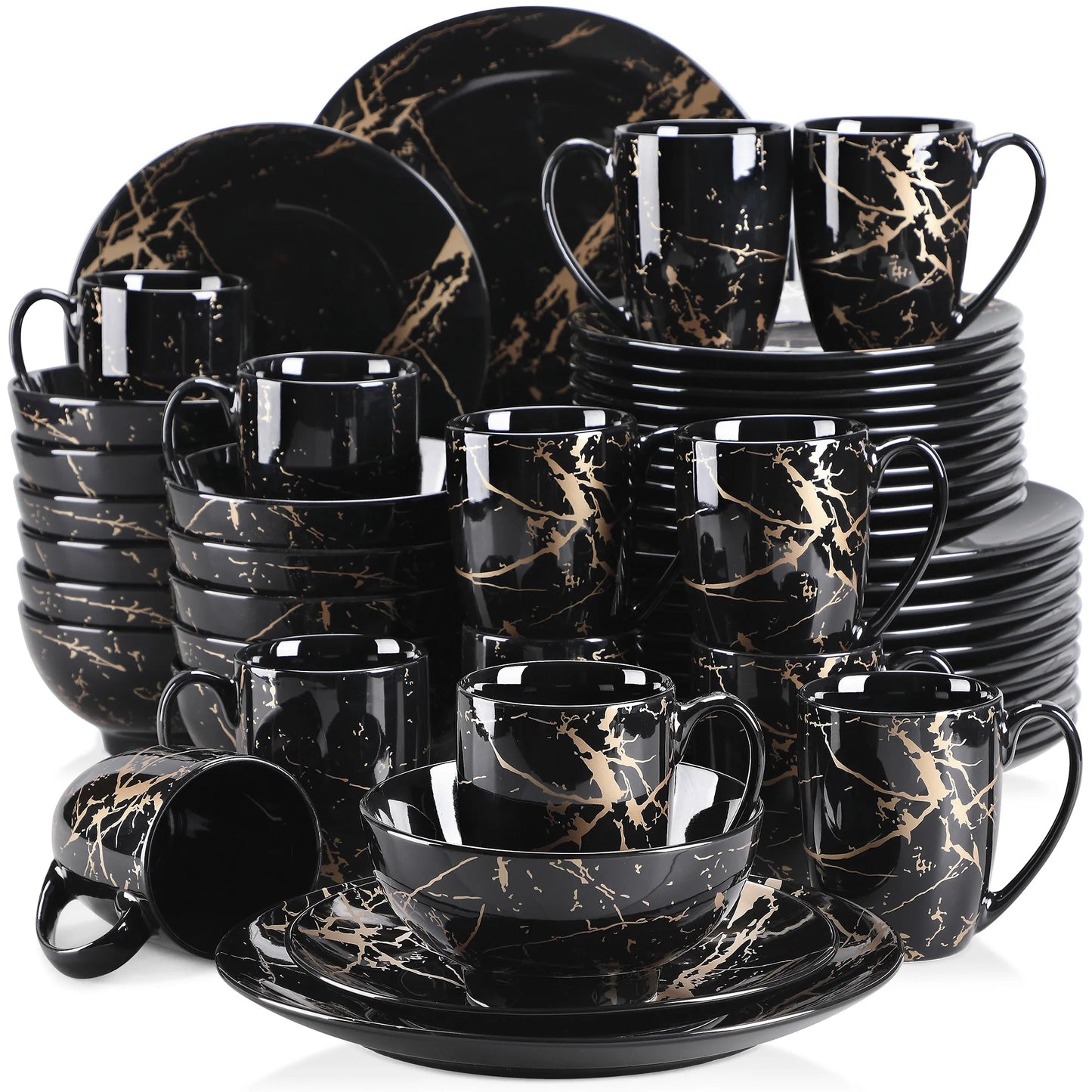 Black 16/32/48 Piece Procelain Dinnerware Set