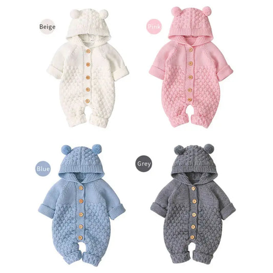 Baby Boys/Girls Ear Knit Romper Hooded Wool Sweater Jumpsuit