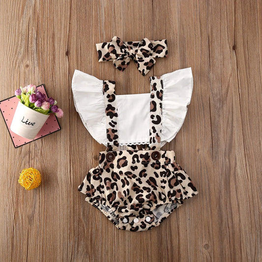 2PCS 6-24M Girl Leopard Romper Jumpsuit