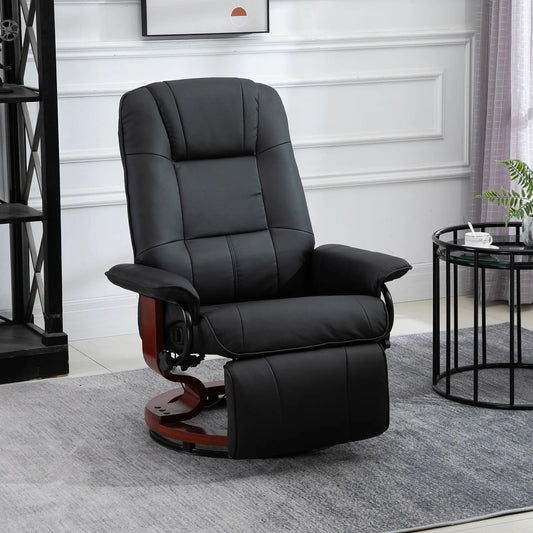 Faux Leather Swivel Recliner w/ Wooden Base
