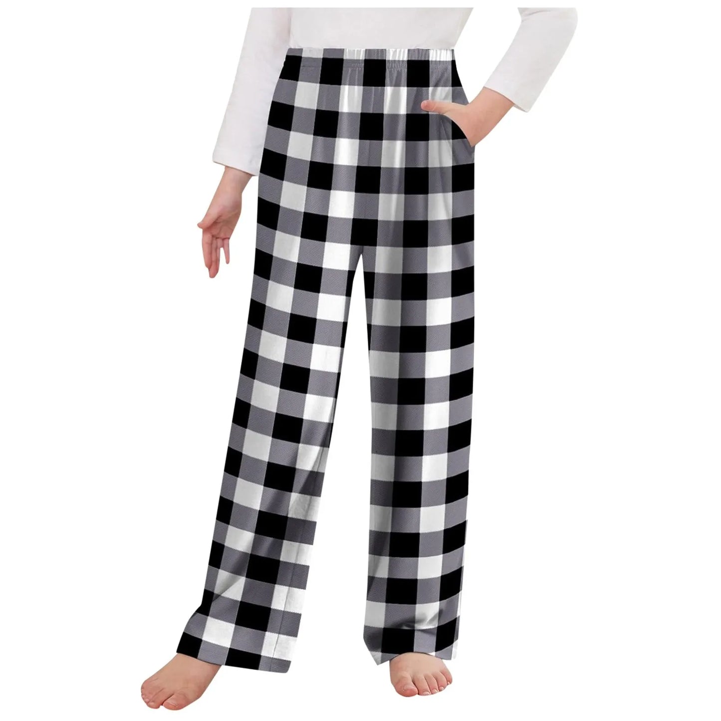 3-12 YO Pajama Pants For Girls, Long Sleep Plaid Pants, Soft Bottoms With Pockets