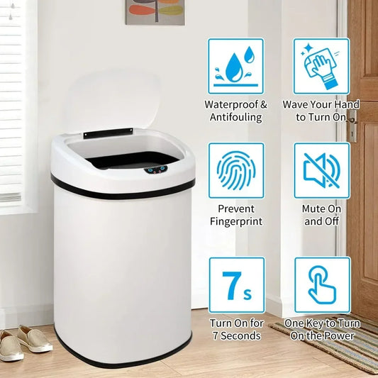 13-Gallon Kitchen Trash Can, Stainless Steel Garbage Can, Automatic Touch Free