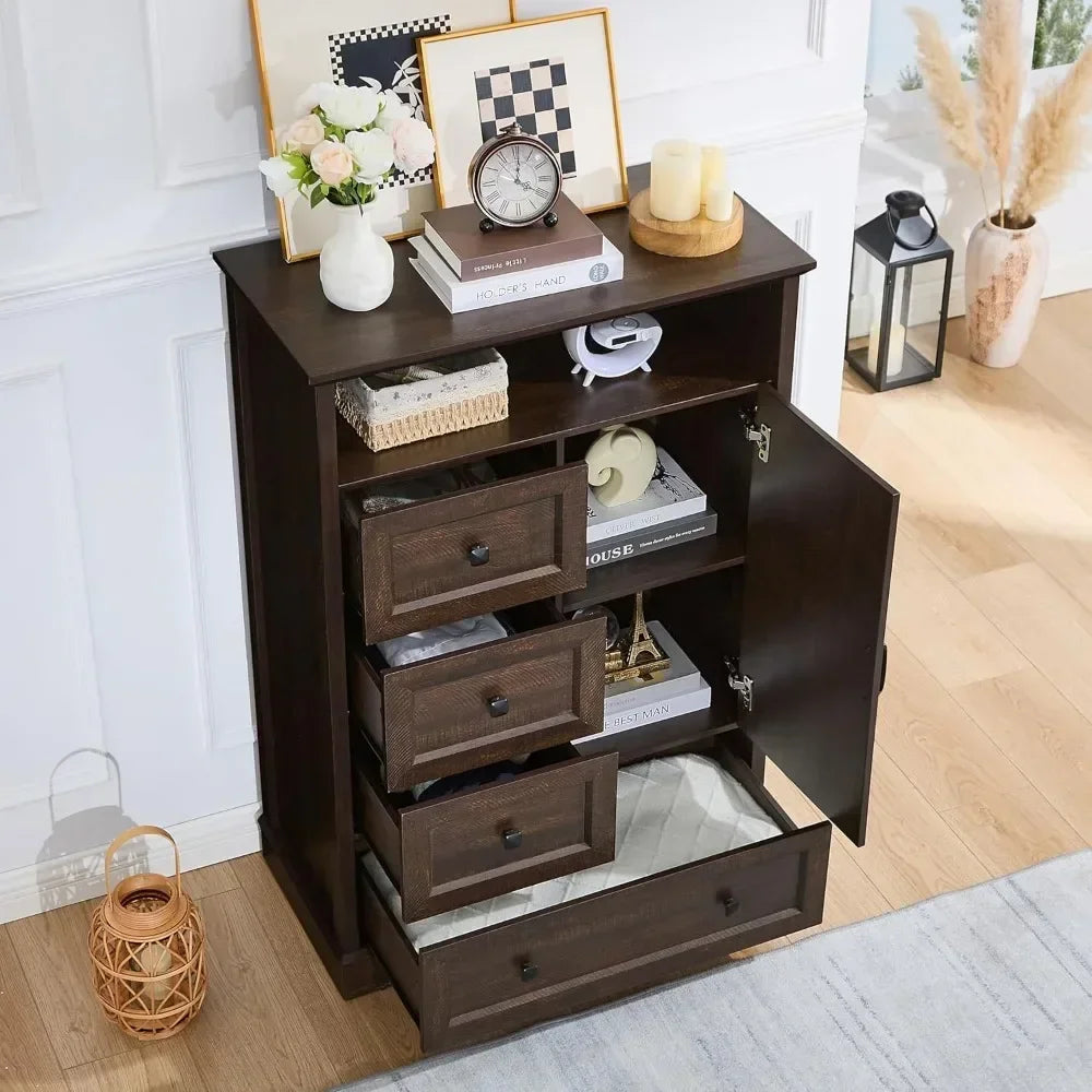 Chest of Drawers with Wooden Drawers and Cross Door, TV Stand