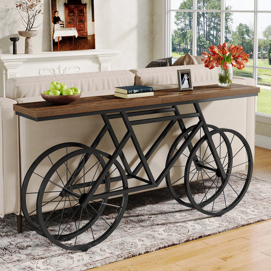 70.9-Inch Narrow Sofa Table with Bicycle Metal Base