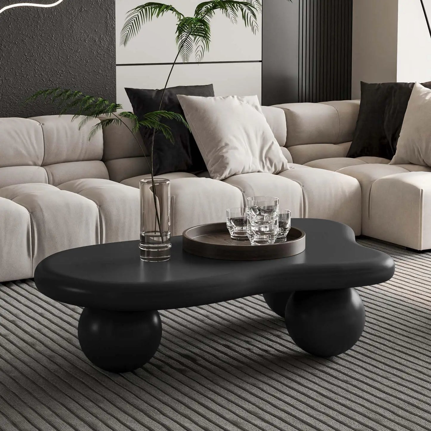 40" Black Modern Coffee Table with 3 Ball Legs