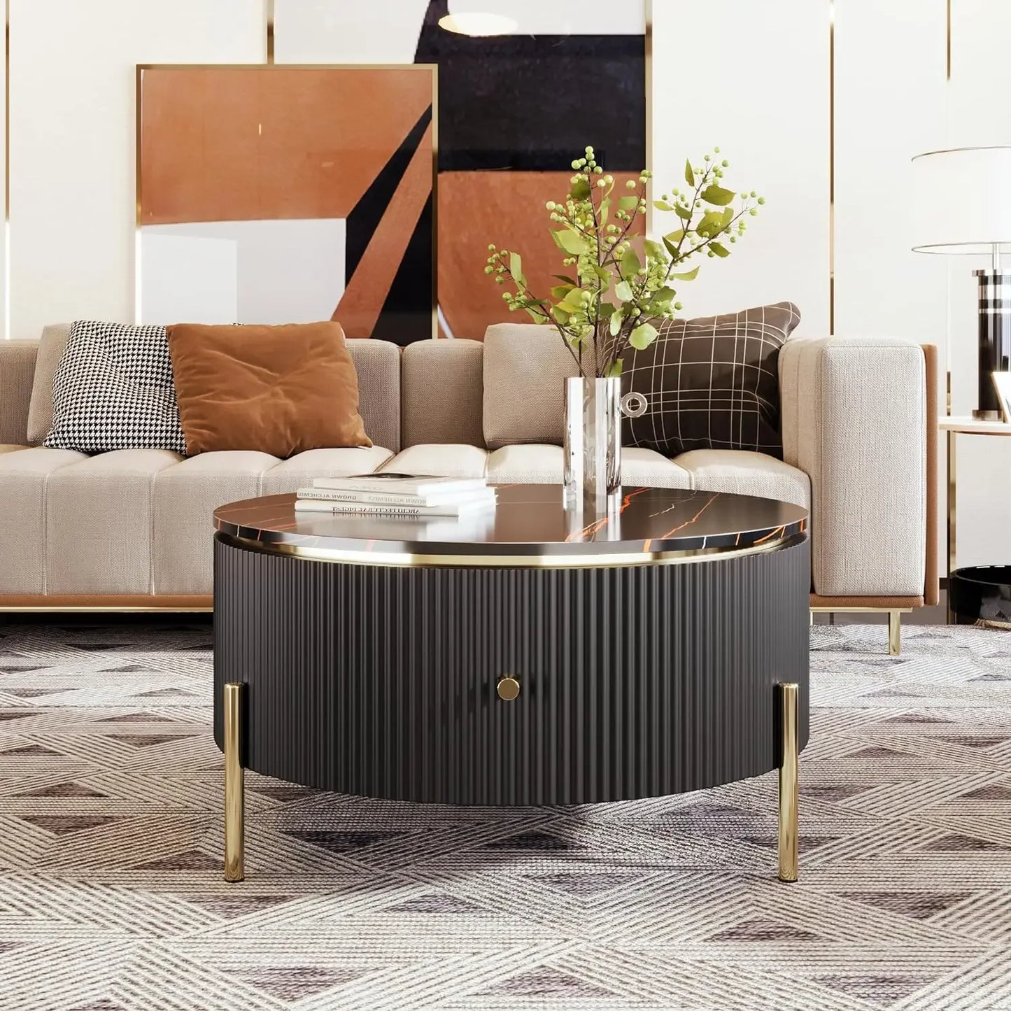 Modern Round Nesting Coffee Table with Drawers