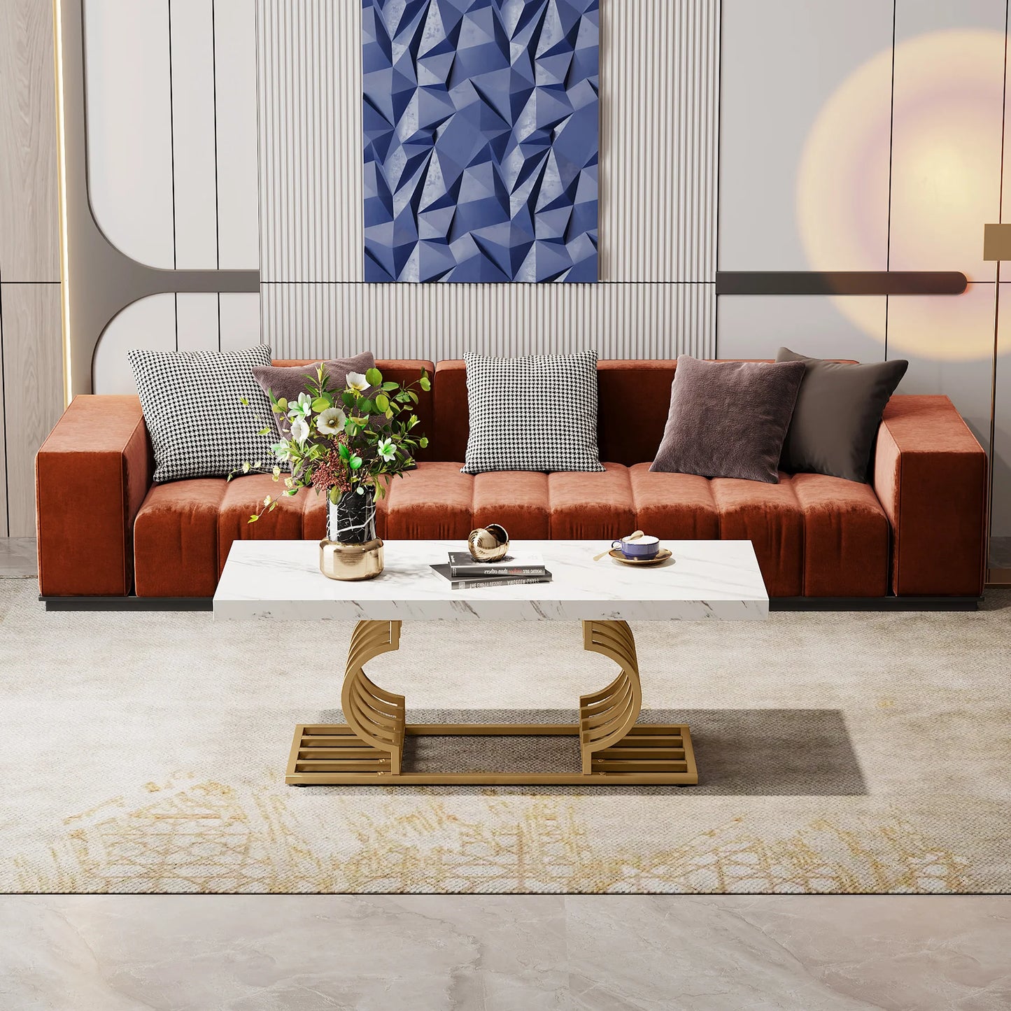 47.24-inch 2-tier Faux Marble Wood Coffee Table
