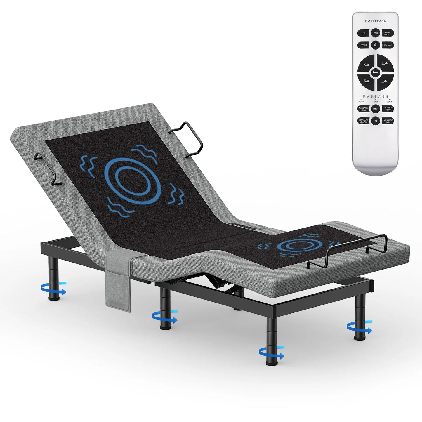 Split King Size Adjustable Bed Base Frame with Massage Silent Double Motor with Wireless Remote Control