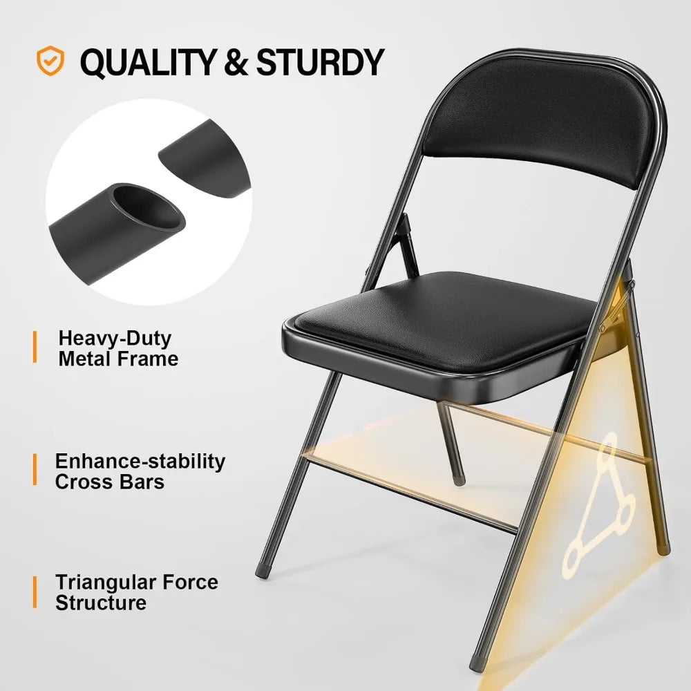 10 Pack Folding Chairs with Padded Seats, Capacity 350 lbs, Black