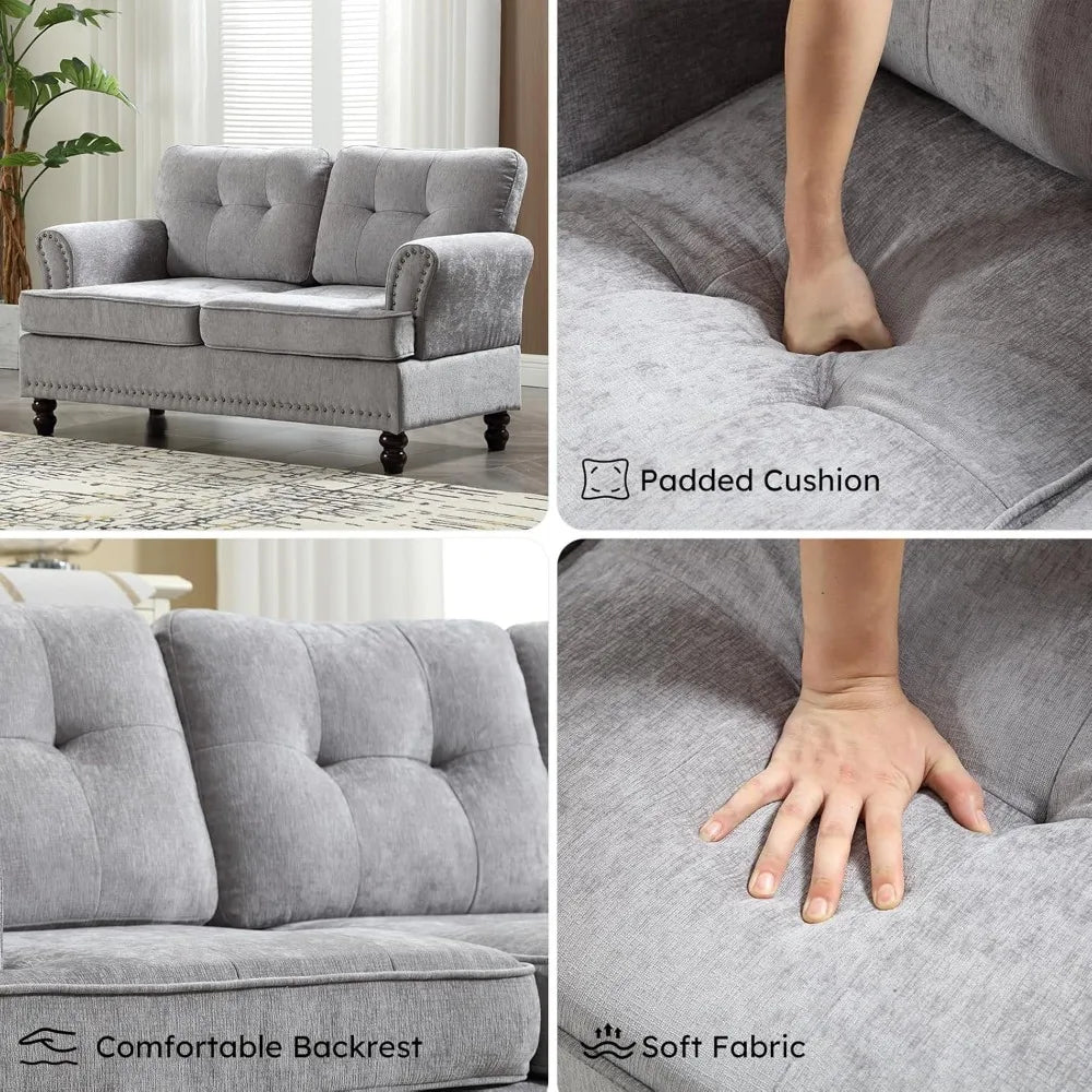 Loveseat with Rivet Accents and Wooden Legs