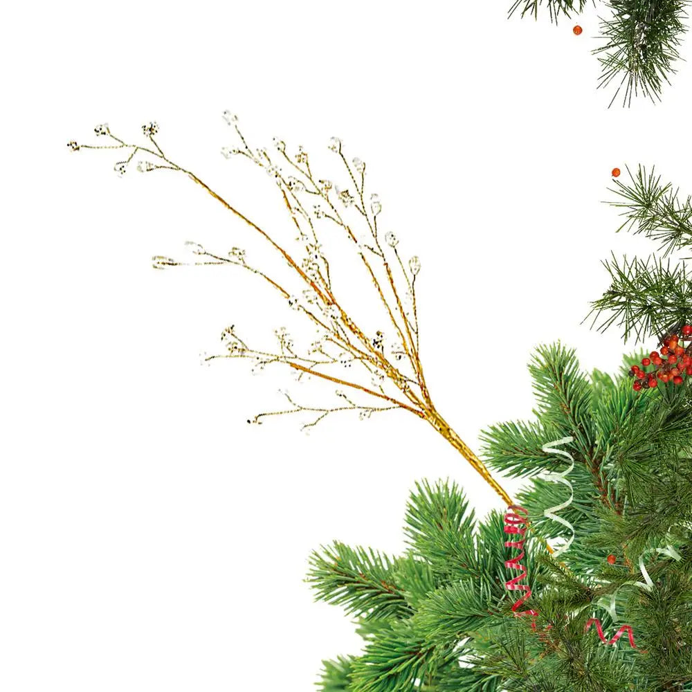 Golden Stem Ornaments Holiday Glitter Berry Stems For Tree/ Wreath/Crafts