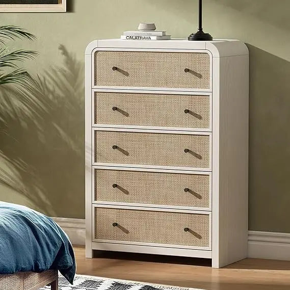 47'' 5 Drawer Rattan Dresser with Ample Storage