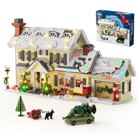 Christmas Holiday Snow Village Blocks Toys with Clark's Car,Gifts for Boys, Girls (1484 pcs)