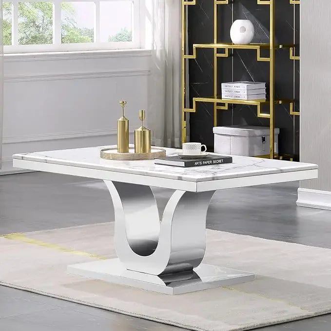 White and Silver 48" Coffee Table