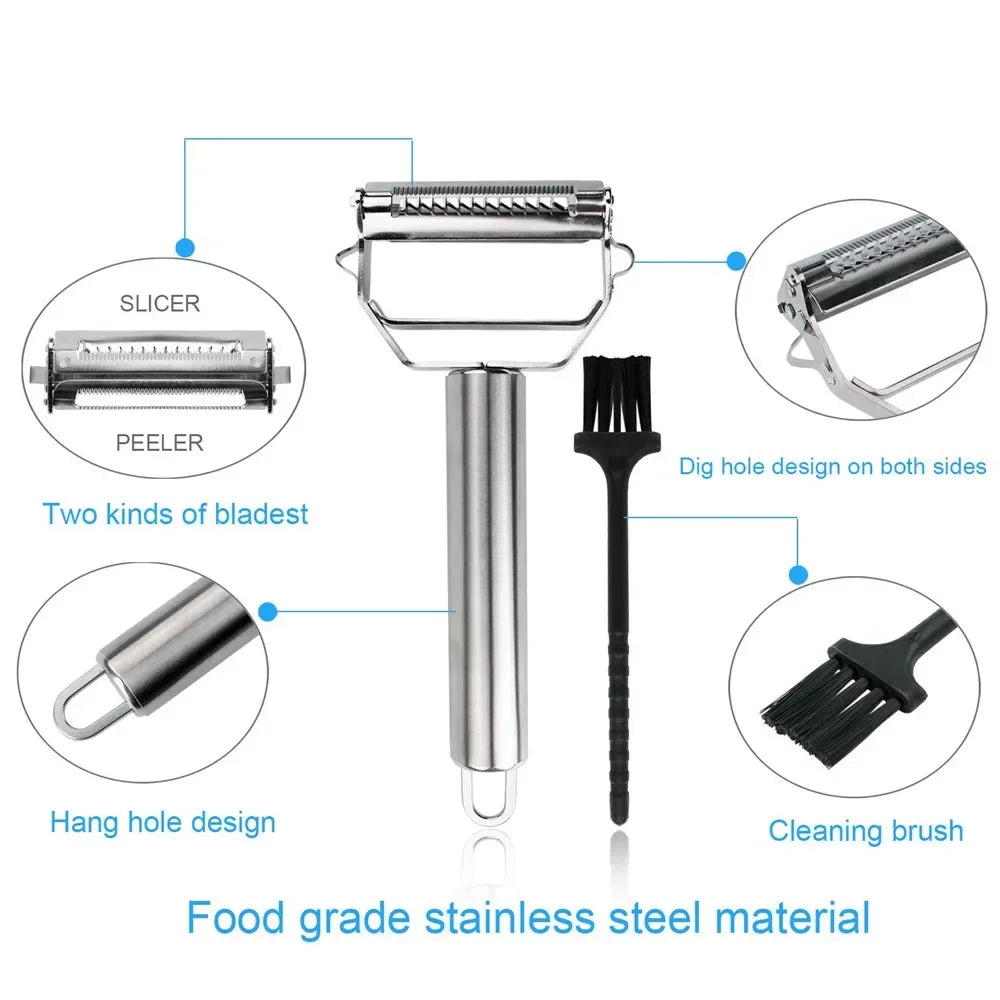 Stainless Steel Multifunction Peeler, Fruit & Vegetable Grater, Julienne Slicer for Potato, Carrot, Cucumber, Kitchen Tool