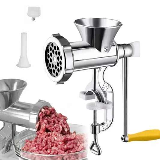 Manual Meat Grinder Silver Aluminum Alloy Powerful Home Sausage Kitchen Appliances