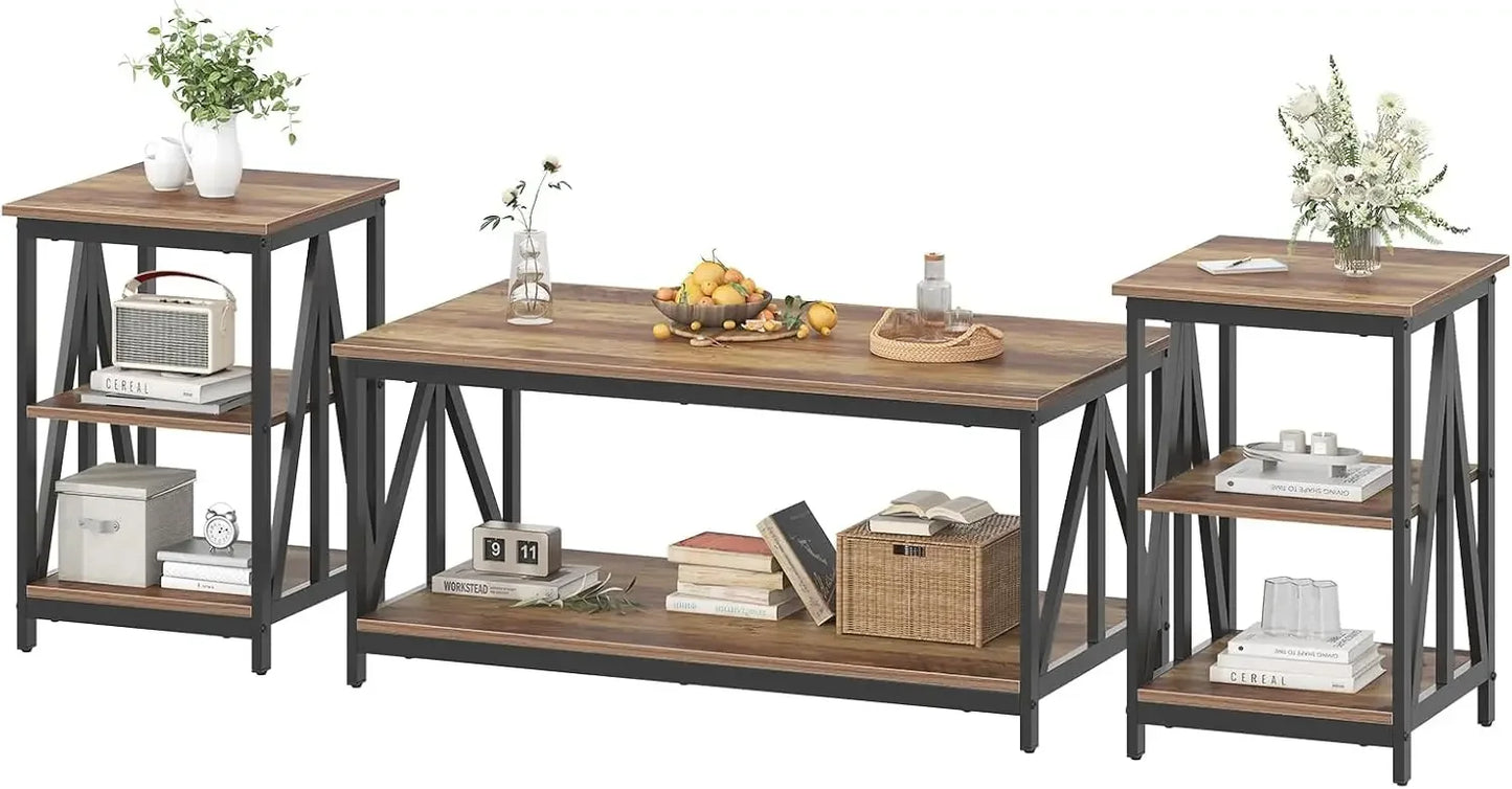 Industrial X-Design Coffee Table and 2 End Side Tables
