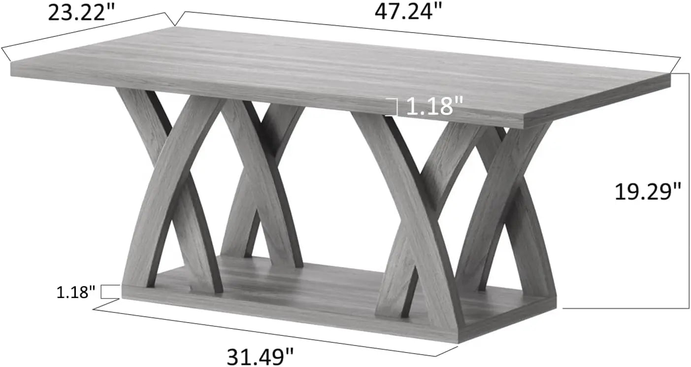Farmhouse Coffee Table with Shelf ,47” Grey