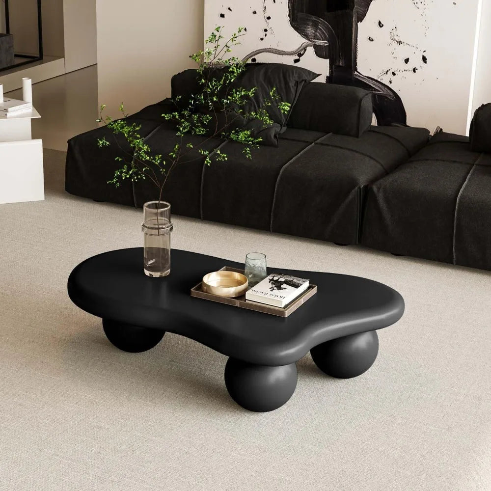 40" Black Modern Coffee Table with 3 Ball Legs