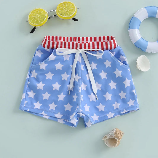 6MO-4Y Boys Independence Day Drawstring Star Print Swim Trunks