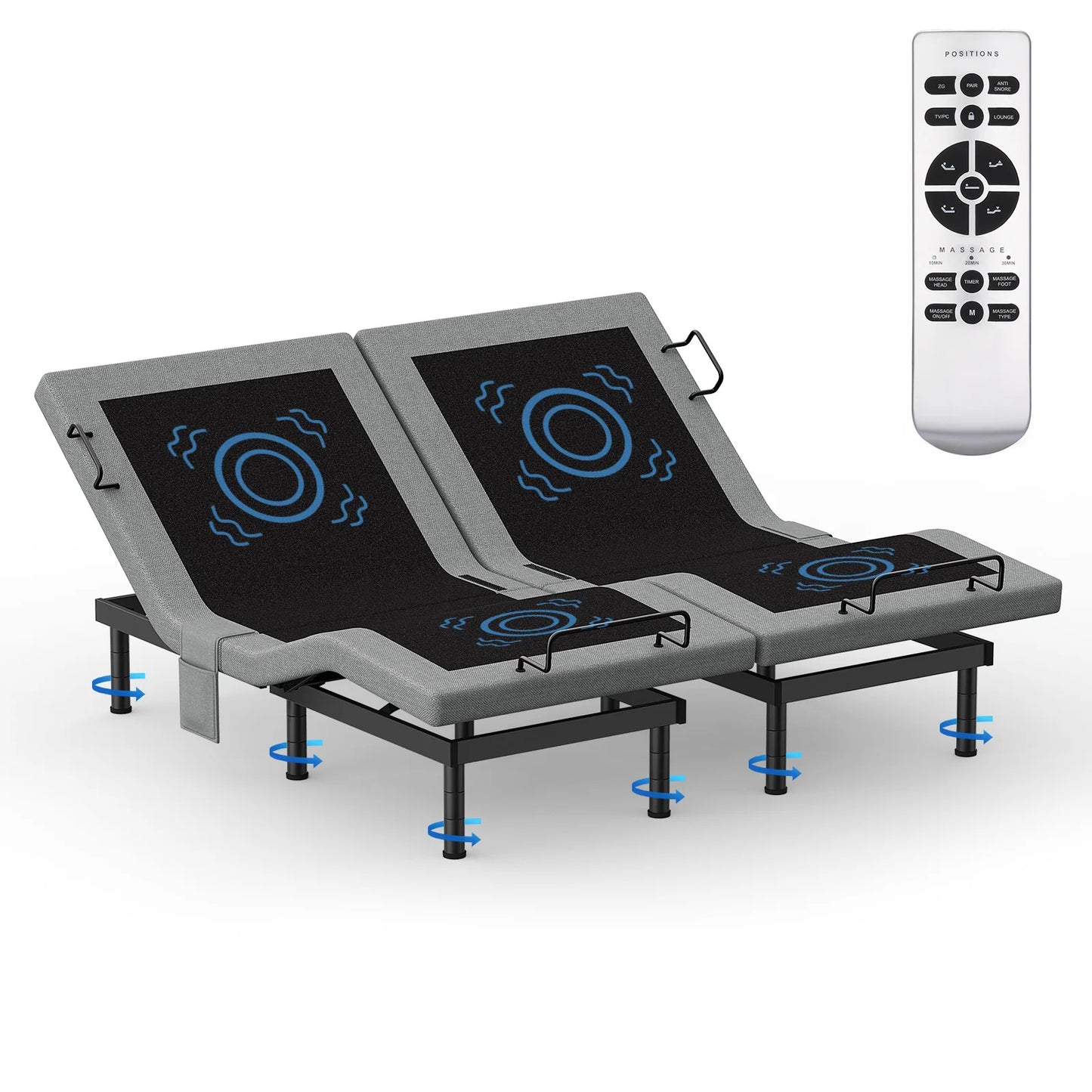 Split King Size Adjustable Bed Base Frame with Massage Silent Double Motor with Wireless Remote Control