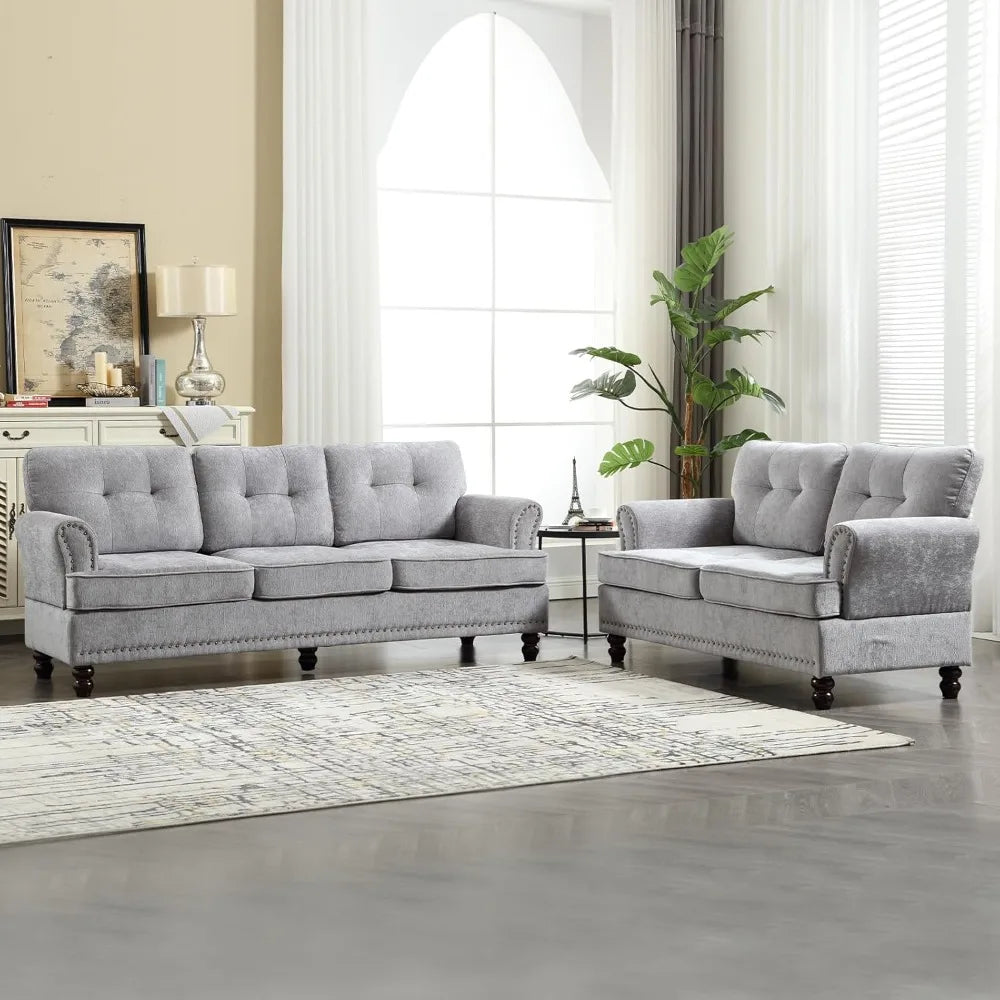 Loveseat with Rivet Accents and Wooden Legs