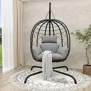 Outdoor/Indoor Egg Chair with Stand, UV Resistant Cushion 350lbs Capacity