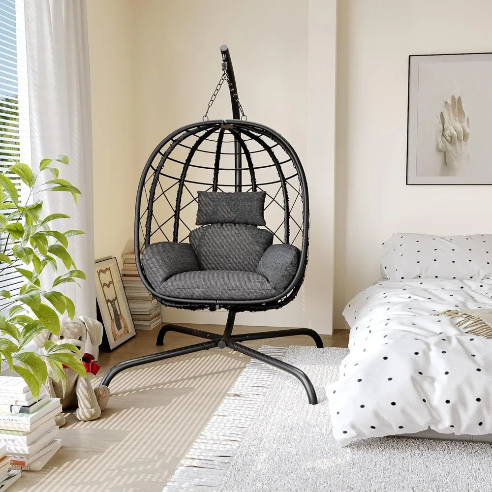 Outdoor/Indoor Egg Chair with Stand, UV Resistant Cushion 350lbs Capacity