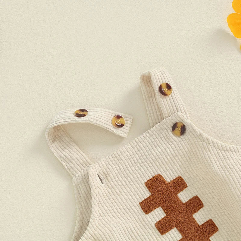 0-12M Unisex Baby Overalls, Sleeveless, Football Embroidery, Rompers