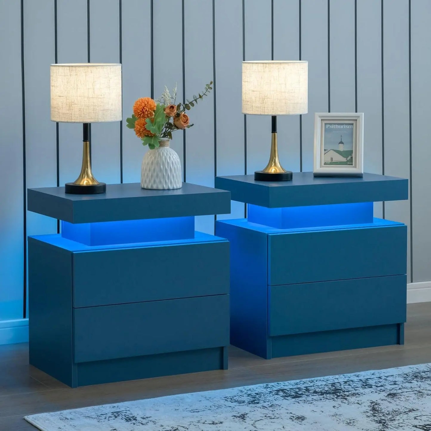 Set of 2 LED side stands with 2 Drawers
