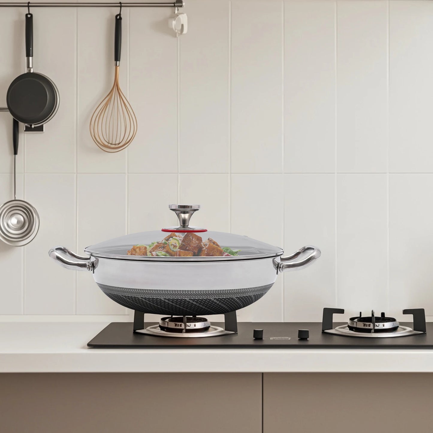 Induction Compatible Cookware, Modern 12.59in Diameter Round Pan