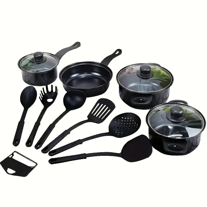 13-Piece Nonstick Cookware Set Black - Induction Compatible