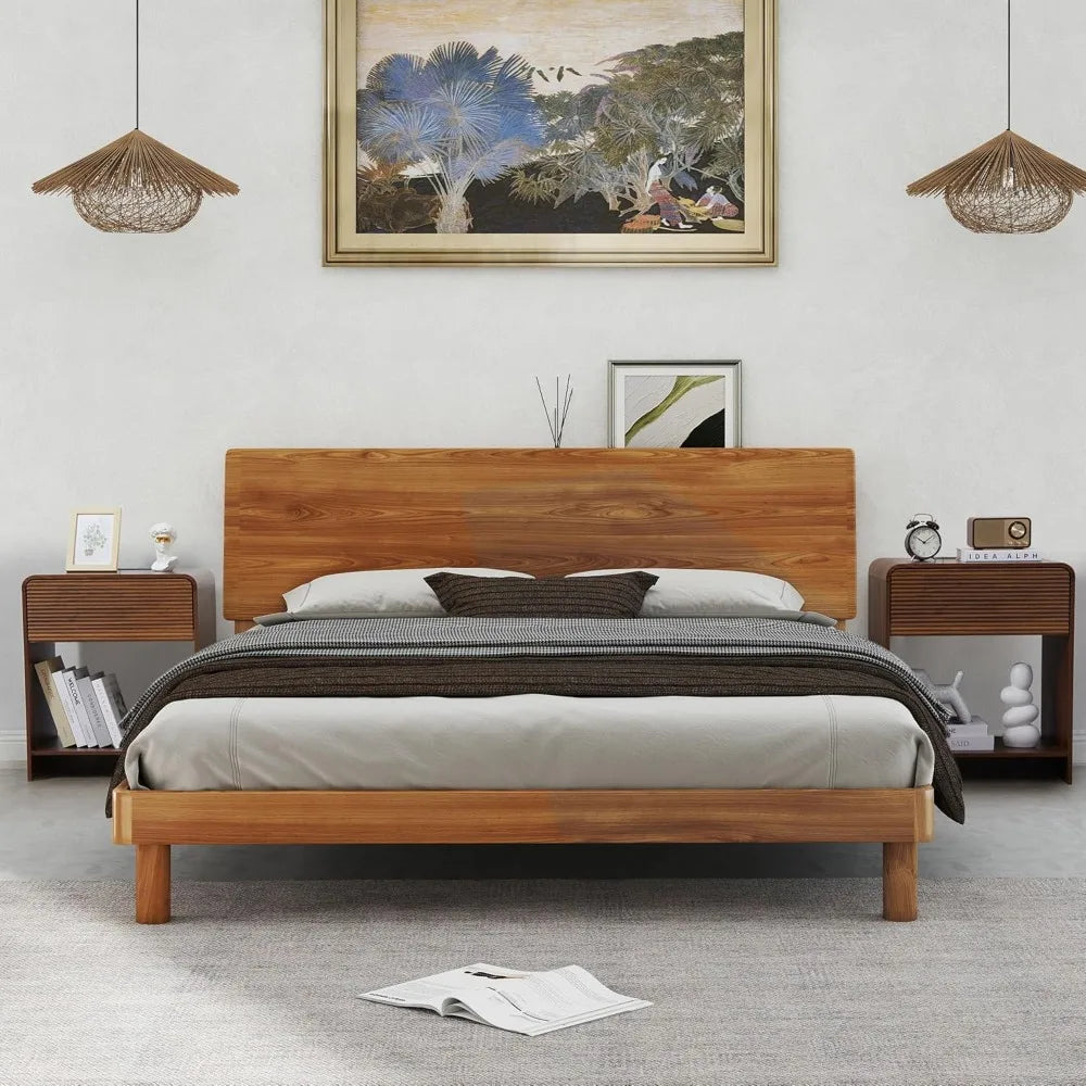 Set of 2, Nightstands with Charging Station, Drawer Storage