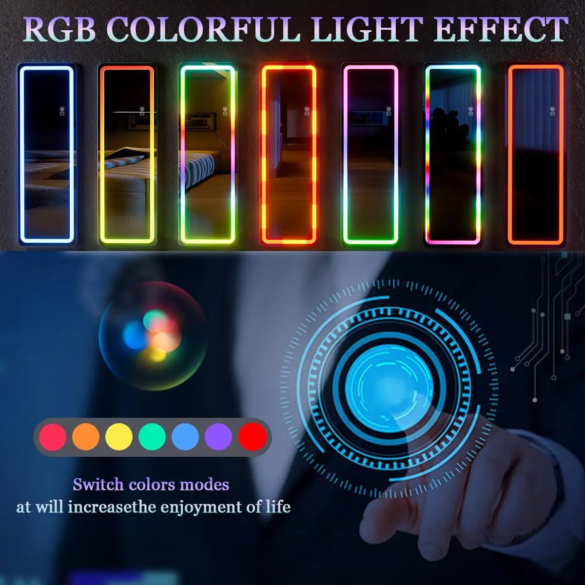 Dimming & 7 Color Changing Lighting, Wall Mounted Mirror
