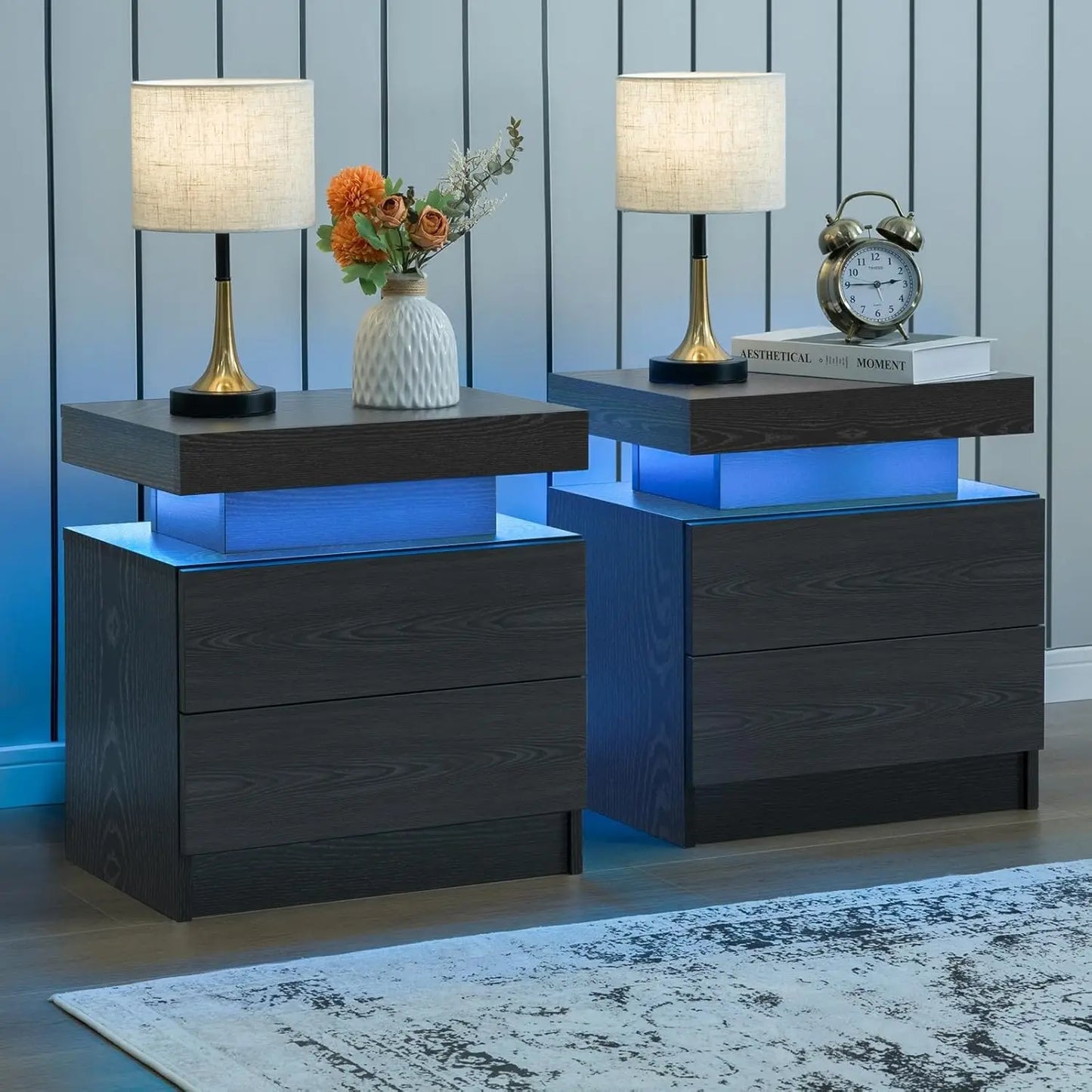 Set of 2 LED side stands with 2 Drawers