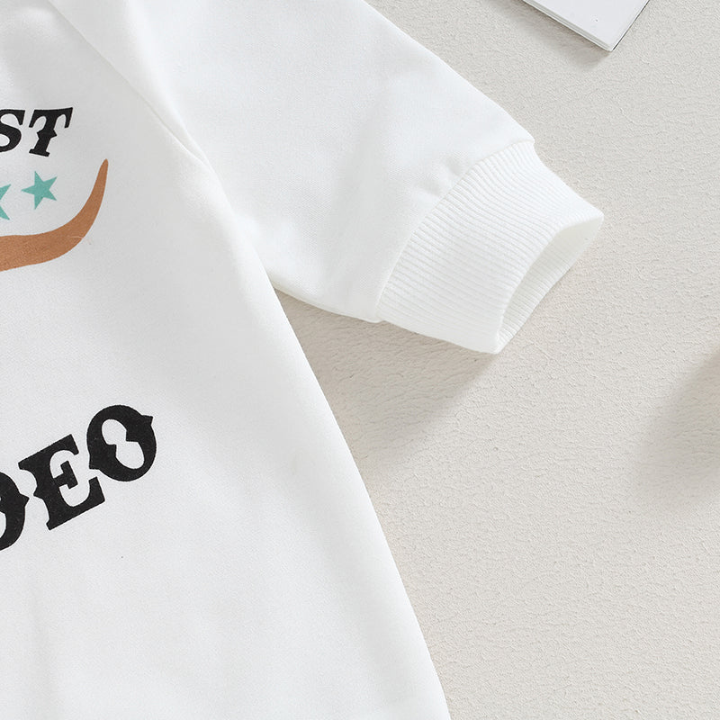 0-12M Newborn Baby Boy Sweatshirt Rompers-Bull Head Letter Print, Long Sleeve Jumpsuit