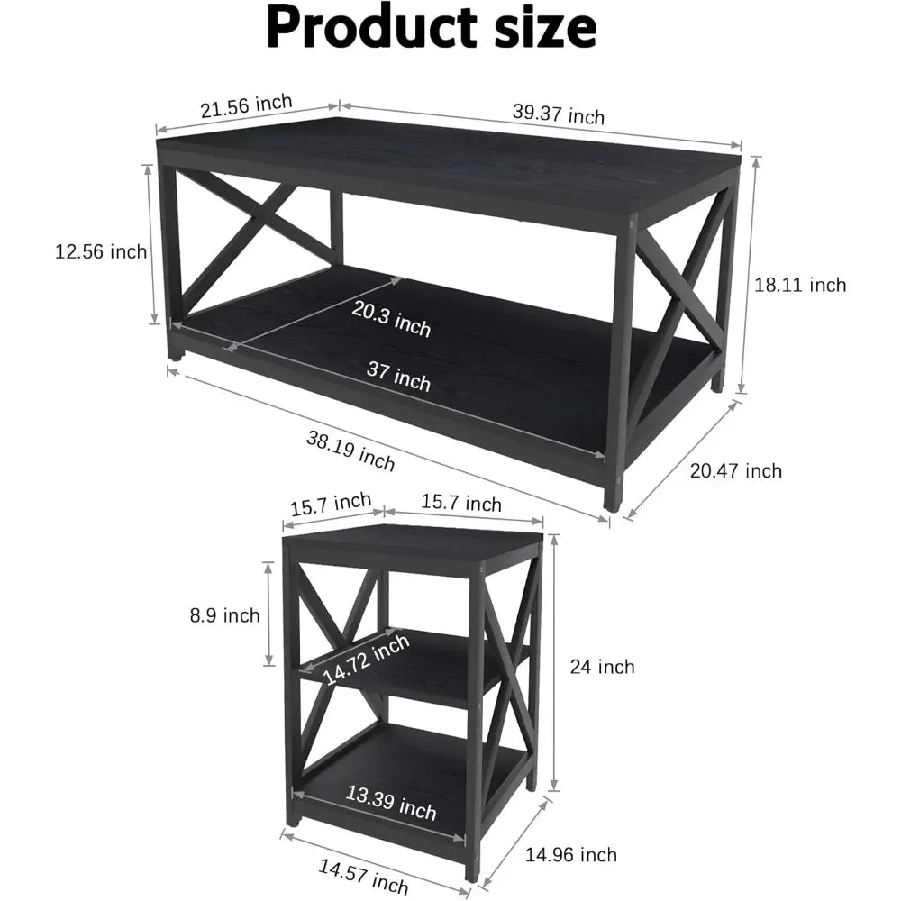 Industrial X-Design Coffee Table and 2 End Side Tables