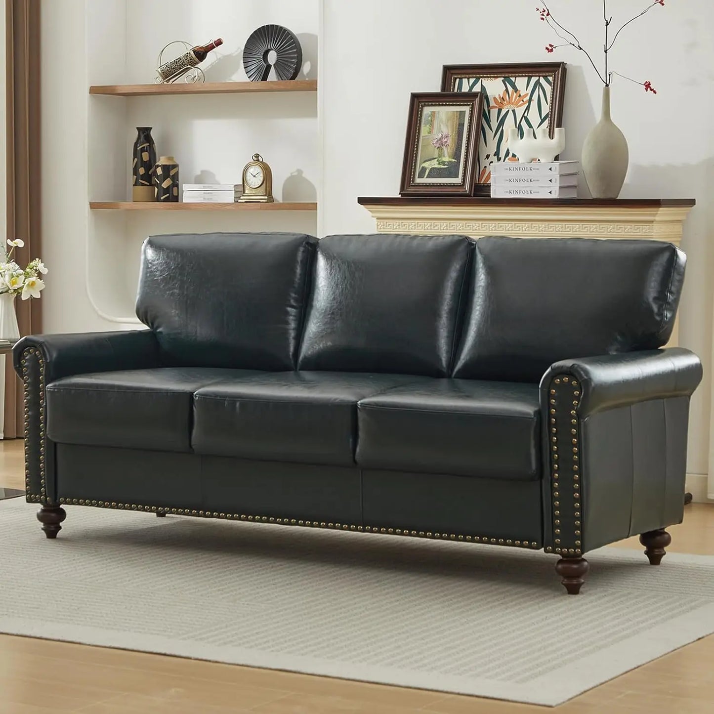 80" Rolled Arm Sofa with Storage and Nailhead Trim. Easy Tool-Free Assembly