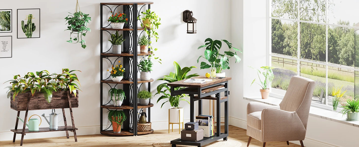 67 inch Tall 6 Tier Rustic Corner Shelving Unit