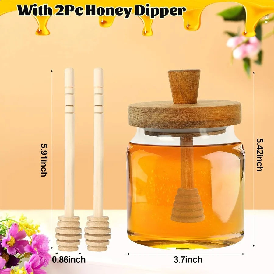 Honey Pot with Dipper and Lid 18oz Glass