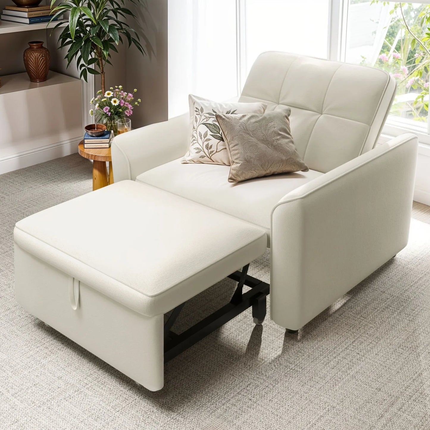 3-in-1 Convertible Velvet Fabric Chair with Button Tufted Backrest